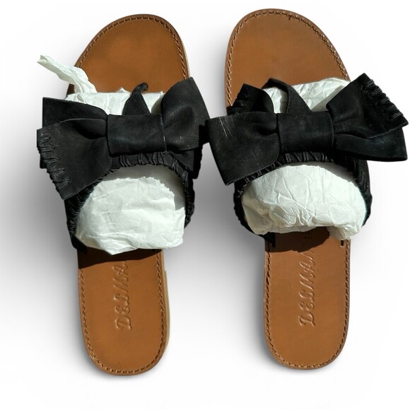 Delman Sunny Slide Sandals Womens 7.5 Black Bow Flat Slip On w/ Box - Picture 3 of 5